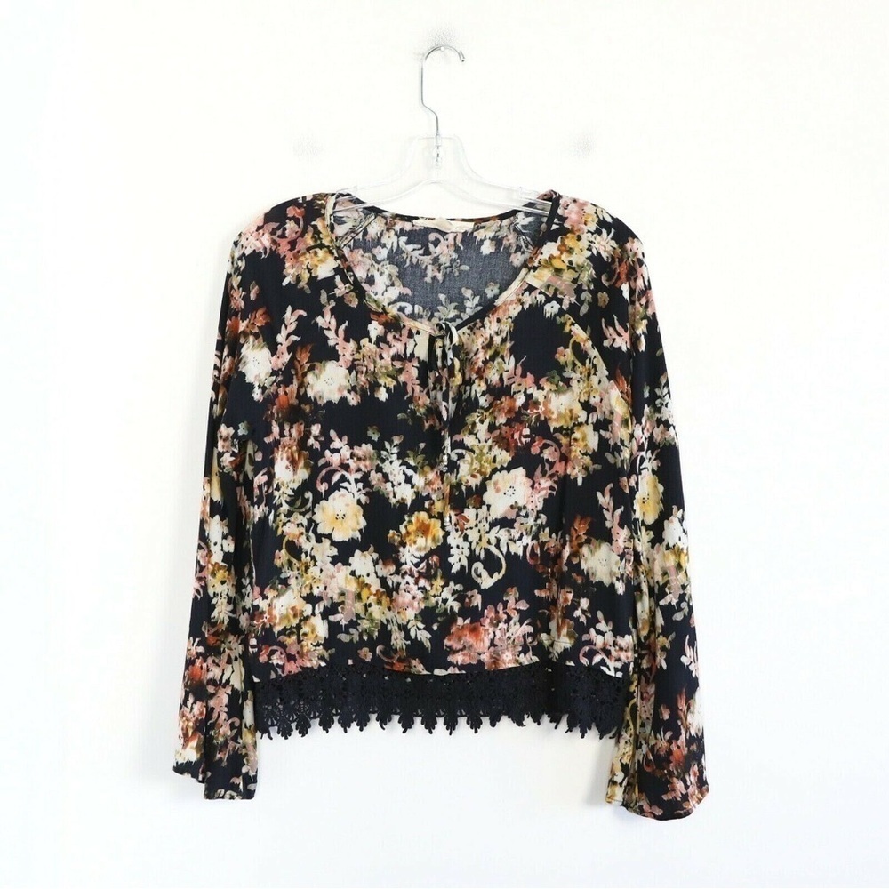 Lovestitch bohemian blouse long bell sleeve top floral print peasant cottagecore